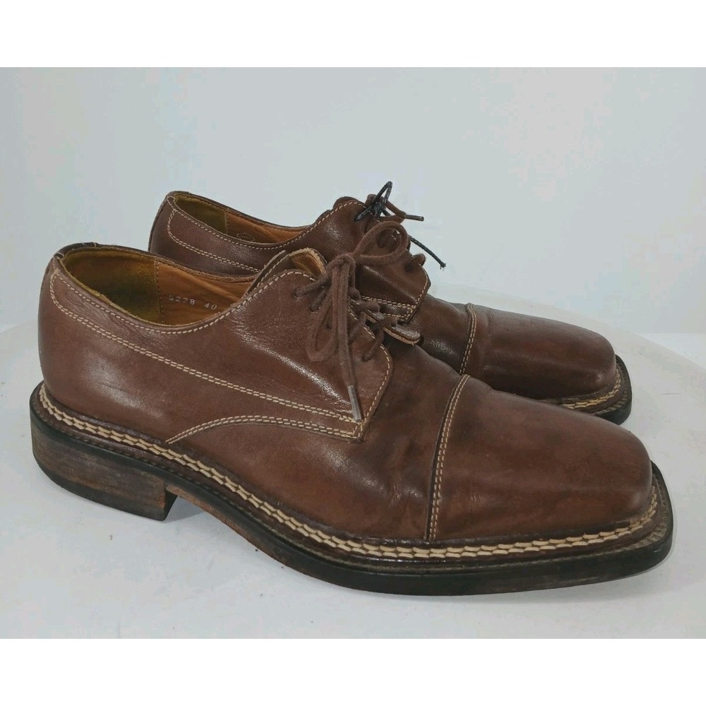 SKECHERS COLLECTION Mens Brown Leather Cap Toe Oxford Shoes 7.5 Italy DB2